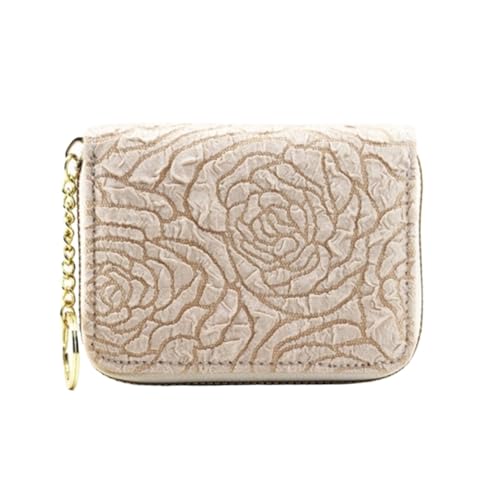 XHZMDWOU Geldbörse Stabile Schlank Blumen-Geldbörse, Kurze Geldbörse Mit Reißverschluss, Clutch Für Mädchen, Münzfach, Kartenhalter Kompakt Portemonnaie(Beige) von XHZMDWOU
