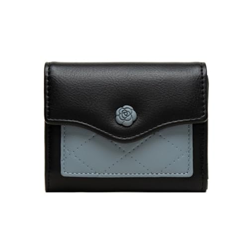 XHZMDWOU Geldbörse Stabile Schlank Brieftasche Spleißen Kontrastfarben Münze Billfold Damen Leder Reißverschluss Geldbörsen Kompakt Portemonnaie(Black) von XHZMDWOU