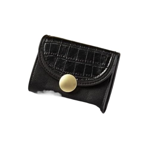 XHZMDWOU Geldbörse Stabile Schlank Damen-Geldbörse, Retro, Einfache Kurze Geldbörse, Clutch Für Mädchen, Münzfach, Druckknopf Kompakt Portemonnaie(Black) von XHZMDWOU