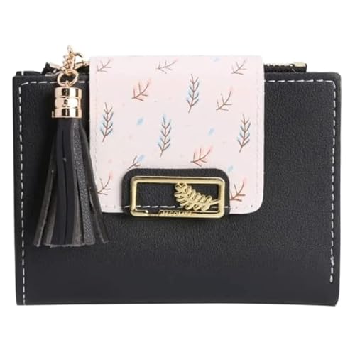 XHZMDWOU Geldbörse Stabile Schlank Damen-Geldbörse Aus Pu-Leder Mit Kurzen Fransen Und Reißverschluss, Clutch Für Mädchen, Münzfach Kompakt Portemonnaie(Black) von XHZMDWOU