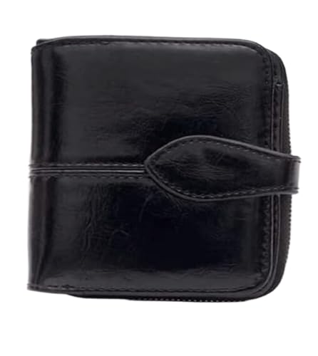 XHZMDWOU Geldbörse Stabile Schlank Damen-Geldbörse Aus Pu-Leder Mit Mehreren Kartenfächern, Kurze Geldbörse, Vintage-Clutch Für Damen Kompakt Portemonnaie(Black) von XHZMDWOU