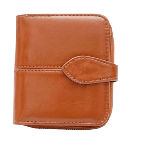 XHZMDWOU Geldbörse Stabile Schlank Damen-Geldbörse Aus Pu-Leder Mit Mehreren Kartenfächern, Kurze Geldbörse, Vintage-Clutch Für Damen Kompakt Portemonnaie(Brown) von XHZMDWOU