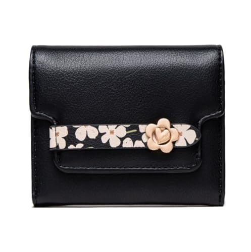 XHZMDWOU Geldbörse Stabile Schlank Geldbörsen Mit Mehreren Kartenfächern, Kurze Faltbare Brieftasche, Einfache Blumen-Münzengeldbörse Kompakt Portemonnaie(Black) von XHZMDWOU