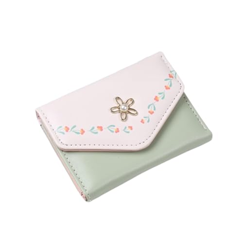 XHZMDWOU Geldbörse Stabile Schlank Minimalistische Geldbörse Aus Leder Für Damen, Kurze, Clutch Für Mädchen, Münzfach Kompakt Portemonnaie(Grün) von XHZMDWOU