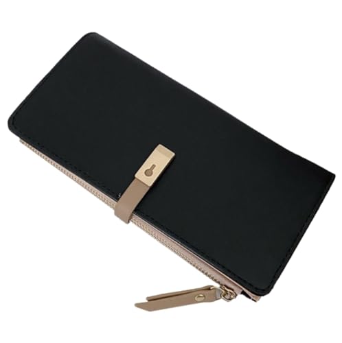 XHZMDWOU Geldbörse Stabile Schlank Minimalistische Geldbörse Aus Pu-Leder Für Damen, Lange Mit Reißverschluss, Clutch Für Kompakt Portemonnaie(Black) von XHZMDWOU