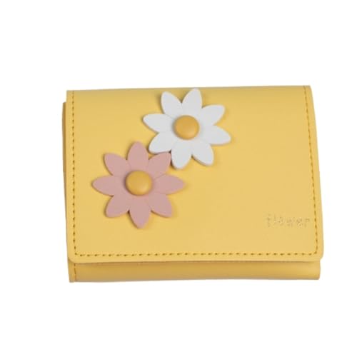 XHZMDWOU Geldbörse Stabile Schlank Minimalistische Geldbörse Für Damen, Kurz, Niedlich, Mit Mehreren Kartenfächern, Einfache Druckknopf Kompakt Portemonnaie(Yellow) von XHZMDWOU