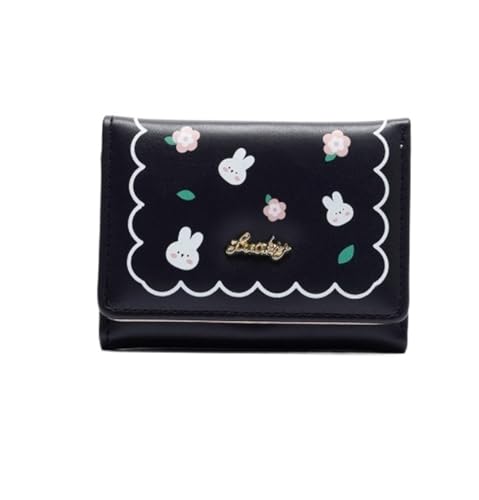XHZMDWOU Geldbörse Stabile Schlank Minimalistische Geldbörse Für Damen, PU-Leder, Kurze, Clutch Für Mädchen, Münzfach Kompakt Portemonnaie(Black) von XHZMDWOU