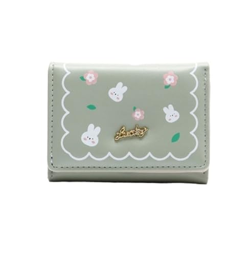 XHZMDWOU Geldbörse Stabile Schlank Minimalistische Geldbörse Für Damen, PU-Leder, Kurze, Clutch Für Mädchen, Münzfach Kompakt Portemonnaie(Grün) von XHZMDWOU