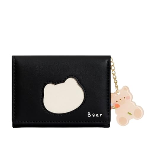 XHZMDWOU Geldbörse Stabile Schlank PU-Leder-Geldbörse Mit Kurzer Schnalle, Clutch Für Mädchen, Tragbares Münzfach Kompakt Portemonnaie(Black) von XHZMDWOU