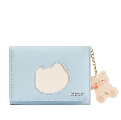 XHZMDWOU Geldbörse Stabile Schlank PU-Leder-Geldbörse Mit Kurzer Schnalle, Clutch Für Mädchen, Tragbares Münzfach Kompakt Portemonnaie(Blue) von XHZMDWOU