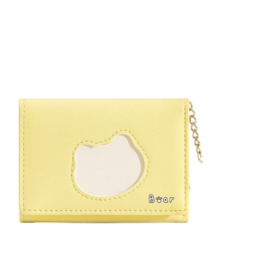 XHZMDWOU Geldbörse Stabile Schlank PU-Leder-Geldbörse Mit Kurzer Schnalle, Clutch Für Mädchen, Tragbares Münzfach Kompakt Portemonnaie(Yellow) von XHZMDWOU