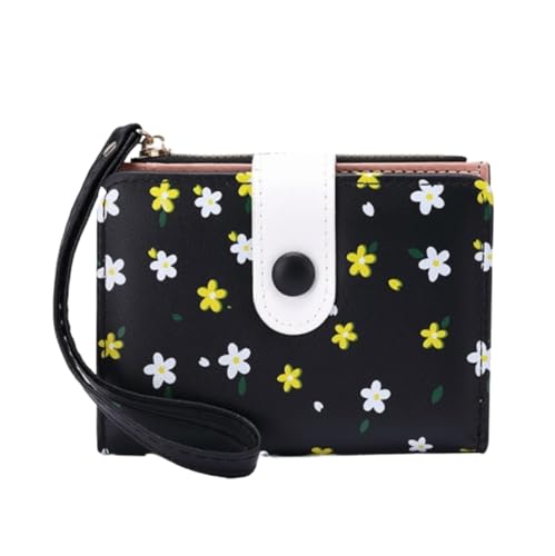 XHZMDWOU Geldbörse Stabile Schlank Pu-Leder-Geldbörse Mit Blumenmotiv, Clutch, Münzfach, Kartenhalter Für Damen Kompakt Portemonnaie(Black) von XHZMDWOU