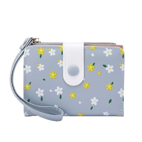 XHZMDWOU Geldbörse Stabile Schlank Pu-Leder-Geldbörse Mit Blumenmotiv, Clutch, Münzfach, Kartenhalter Für Damen Kompakt Portemonnaie(Blue) von XHZMDWOU