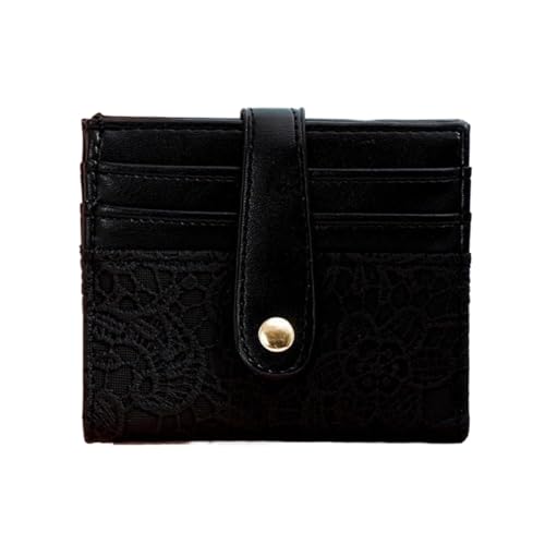 XHZMDWOU Geldbörse Stabile Schlank Retro-Geldbörse Für Damen, Schlank, Minimalistisch, Kurz, Einfach, Mit Mehreren Karten, Langlebig Kompakt Portemonnaie(Black) von XHZMDWOU