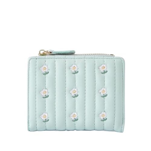 XHZMDWOU Geldbörse Stabile Schlank Schlanke Flip-Geldbörse Für Damen, Brieftasche, Weiches Leder, Geldbörsen, Blumenmuster, Kartenfächer Kompakt Portemonnaie(Grün) von XHZMDWOU