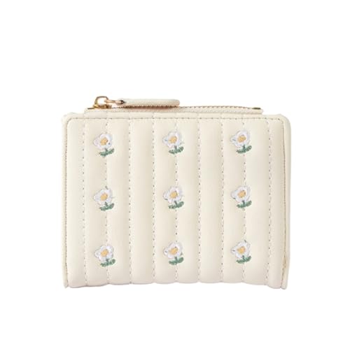 XHZMDWOU Geldbörse Stabile Schlank Schlanke Flip-Geldbörse Für Damen, Brieftasche, Weiches Leder, Geldbörsen, Blumenmuster, Kartenfächer Kompakt Portemonnaie(White) von XHZMDWOU