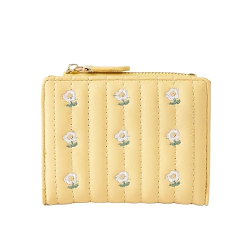 XHZMDWOU Geldbörse Stabile Schlank Schlanke Flip-Geldbörse Für Damen, Brieftasche, Weiches Leder, Geldbörsen, Blumenmuster, Kartenfächer Kompakt Portemonnaie(Yellow) von XHZMDWOU