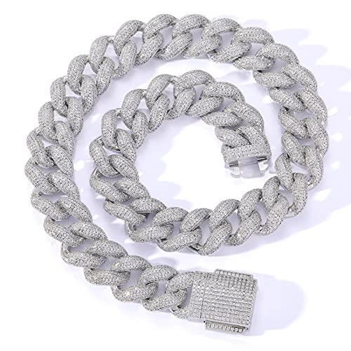 XIABME Hip Hop 14K Gold gefüllt Miami Cuban Link Chains Halskette 6 Mal vergoldet Iced Out Paved Bling Round CZ für Männer Schmuck (Color : Silver, Size : 22in) von XIABME