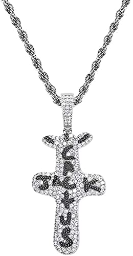 XIABME Hip Hop Kaktus Jack Cross Street Style Anhänger Halskette, Männer Frauen 18k Vergoldet Iced Out CZ Personalisierter Bling Diamantschmuck (Color : Silver) von XIABME