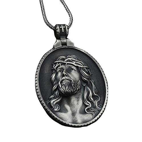 XIABME Wikinger Christus Jesus Kopf Medaille Anhänger, nordischer keltischer Knoten Halskette Kopf von Jesus Christus, handgefertigter mittelalterlicher gotischer heidnischer Amulett-Charme-Schmuck von XIABME