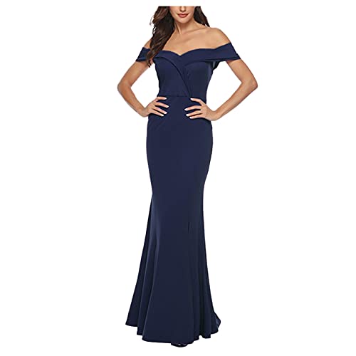 Abendkleider Elegant Für Hochzeit Lang Mit Schlitz Ballkleid Off Shoulder V-Ausschnitt Sexy Kleid Damen Elegant Meerjungfrau Mit ärmeln Cocktailkleid Damen Einfarbig A Linie Festliche Luftig von XIADUOBAAN