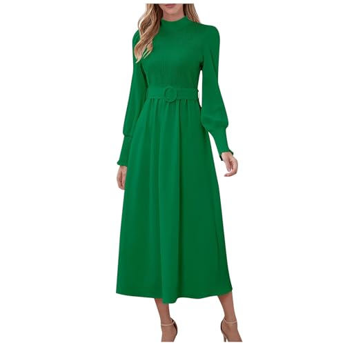 Abendkleider Herbstkleid Damen Wadenlang Rollkragen Winterkleid Damen Langarm Einfarbig Ballkleid Hohe Taille A Linie Kleid Herbst Damen Puffärmel Luftig Damen Kleider Elegant Mit Gürtel von XIADUOBAAN