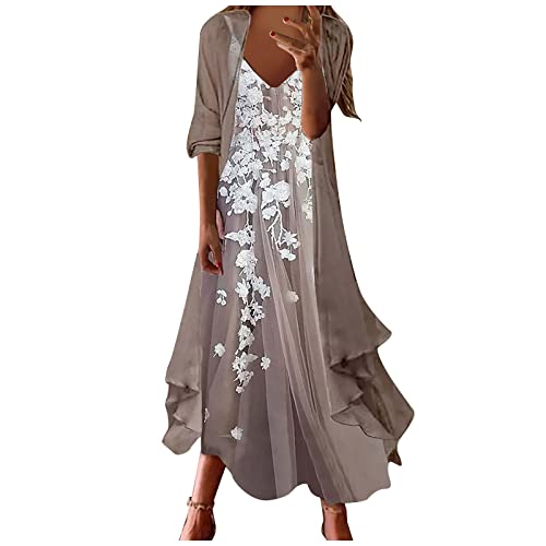Chiffonkleid Damen Lang Zweiteiler Maxikleid Damen V Ausschnitt Blumen Strandkleid Damen A Linie Elegant Abendkleider Kleid Festlich Damen Luftig Herbstkleid Damen Kleider Damen Herbst Winter von XIADUOBAAN