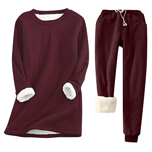 Jogginganzug Damen Warm Winter 2 Teilig Sweatshirt Damen Halblang Langarm Gefüttert Set Hosenanzug Damen Lang Hose Mit Taschen Trainingsanzug Damen Einfarbig Hausanzug Damen Schnürung Casual von XIADUOBAAN