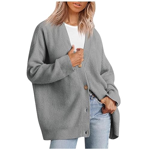 Strickjacken Für Damen Kurz Langarm Cardigan Damen V Ausschnitt Strickjacke Damen Herbst Winter Mit Knopfleiste Pullover & Strickjacken Für Damen Einfarbig Casual Strickpullover Damen Leicht von XIADUOBAAN