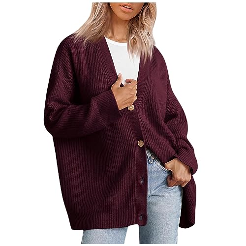 Strickjacken Für Damen Kurz Langarm Cardigan Damen V Ausschnitt Strickjacke Damen Herbst Winter Mit Knopfleiste Pullover & Strickjacken Für Damen Einfarbig Casual Strickpullover Damen Leicht von XIADUOBAAN