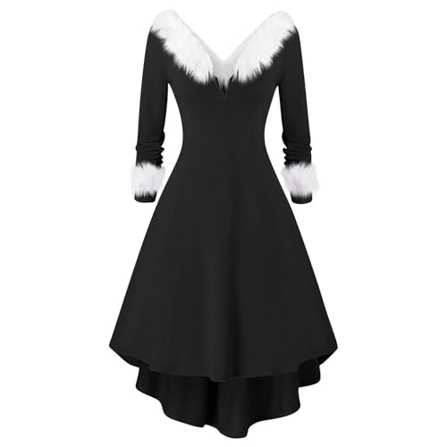 Weihnachten Kleid Damen Elegant Fleece V Ausschnitt Weihnachtskleid Damen Lang Asymmetrisch Winterkleid Damen Langarm A Linie Festliche Kleider Für Damen Einfarbig Partykleid Damen Schöne von XIADUOBAAN