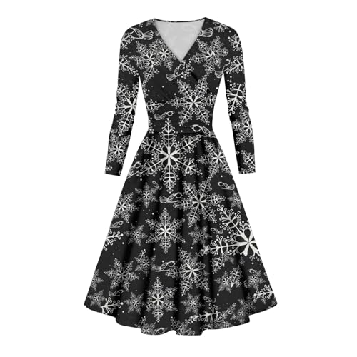 Weihnachtskleider Damen Partykleid V-Ausschnitt Vintage Kariert Abendkleider Kleid Weihnachten Damen Langarm Weihnachtskleid Damen Lang Elegant Hohe Taille Festliche Kleider Für Damen A Linie von XIADUOBAAN