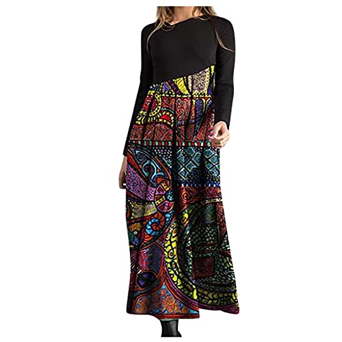 Winterkleid Damen Lang Boho Sweatkleid Damen V-Ausschnitt Asymmetrisch Kleid Damen Elegant Langarm Festliche Kleider Für Damen Vintage Lässig Pulloverkleid Damen A Linie Herbstkleid Damen von XIADUOBAAN