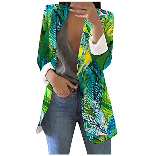 XIADUOBAAN Blazer für Damen Hüftlang V Ausschnitt Offen Anzüge Jacken Revers Freizeit Jacke Langarm Büro Sakko mit Knopfleiste Blazer Damen Blumen Winter Damenjacke lockere Elegant Passform von XIADUOBAAN