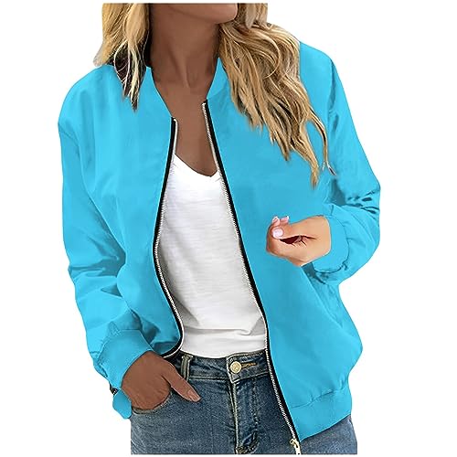 XIADUOBAAN Bomberjacke Kurz Langarm Windjacke Damen Leichte Jacke Damen Sportjacke Einfarbig Jacket Mit Reissverschluss Fliegerjacke Blouson Jacke Outdoor Jacken Locker Mantel Freizeit Blau XIADUOBAAN Bomberjacke Kurz Langarm Windjacke Damen Leichte Jacke Damen Sportjacke Einfarbig Jacket Mit Reissverschluss Fliegerjacke Blouson Jacke Outdoor Jacken Locker Mantel Freizeit Blau von XIADUOBAAN
