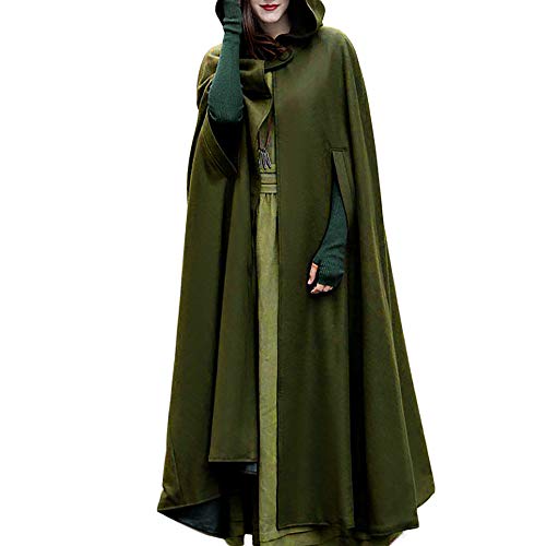 XIADUOBAAN Halloween Kostüm Lang Umhang mit Kapuze Erwachsene Vampir Karneval Party Mit Knöpfen Jacke Damen Winter Einfarbig Strickjacke Fleece Locker Warm Cosplay Kostume Armme Grün von XIADUOBAAN