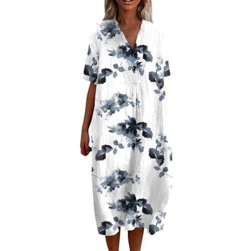 XIADUOBAAN Musselin Kleid Damen Leinen Sommerkleid Damen Lang Leinenkleid Lässig Locker Strandkleid Blumen Halbarm Kleider Luftige Sommer Maxikleid Gerader Schnitt Freizeitkleid V Ausschnitt XIADUOBAAN Musselin Kleid Damen Leinen Sommerkleid Damen Lang Leinenkleid Lässig Locker Strandkleid Blumen Halbarm Kleider Luftige Sommer Maxikleid Gerader Schnitt Freizeitkleid V Ausschnitt von XIADUOBAAN