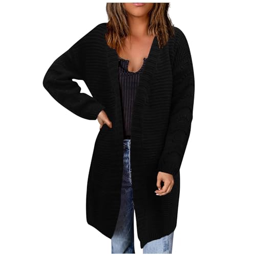 XIADUOBAAN Strick Cardigan Damen Lang Mit Wasserfallkragen Mode Strickjacken für Damen Zopfmuster Langarm Strickjacke Damen Einfarbig Elegant Winterjacke Damen Lässig Strickmantel Damen Open Front von XIADUOBAAN