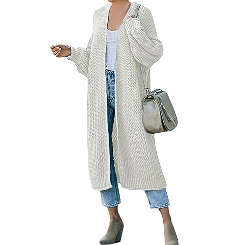 XIADUOBAAN Strickjacken Für Damen Lang Grobstrick Cardigan Damen Langarm Locker Strickjacke Damen Einfarbig Elegant Longstrickjacke Damen Winter Warm Mode Strickmantel Lang Damen Casual Schöne von XIADUOBAAN