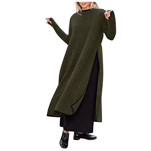 XIADUOBAAN Sweatkleid Damen Lang Mit Schlitz Pulloverkleid Damen Langarm Sexy Elegant Strickkleid Damen Einfarbig Luftig Winterkleid Damen Warm Mode Locker Kleider Damen Herbst Winter Schöne von XIADUOBAAN