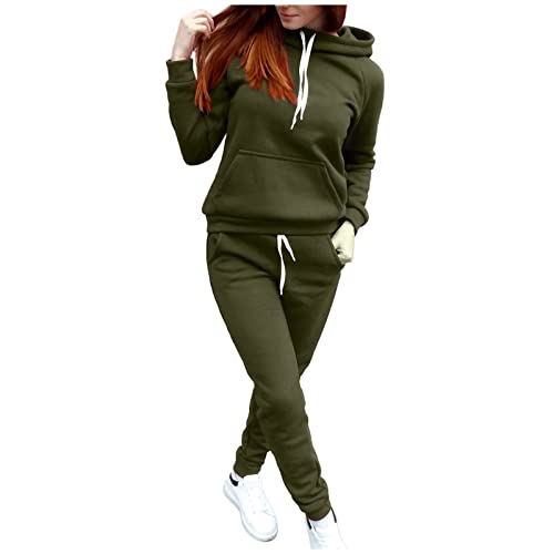 XIADUOBAAN Trainingsanzug Damen Mit Kapuze Outdoor 2 Teiler Jogginganzug Damen Winter Warm Mit Taschen Fleece Sweatshirt Jogginghose Damen Langarm Lang Freizeitanzug Kapuzenpullover Damen Einfarbig von XIADUOBAAN