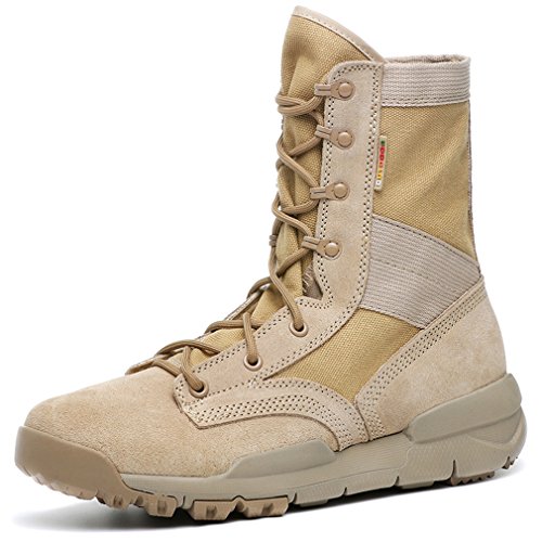 XIANG GUAN Damen Outdoor Wasserdicht Atmungsaktiv High-Top Sicherheit Stiefel Tactical Combat Sports rutschfest Boots Frauen Lace-up Trekking Wandern Schuhe (39 EU, TAN) von XIANG GUAN