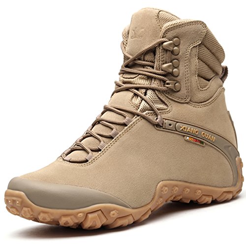 XIANG GUAN Herren Wildleder Wasserdicht Outdoor Wandern Trekkingstiefel Atmungsaktiv Sport Taktisch Combat High-top Schuhe (43 EU, Khaki) von XIANG GUAN