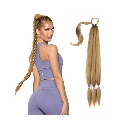 Elastische Haargummis 26/34 Zoll lange geflochtene Pferdeschwanzverlängerung mit Haargummi Yaki Straight Wrap Around Pferdeschwanz Natürliches weiches synthetisches Haarteil for Frauen im Alltag Keine von XIANGJL-888