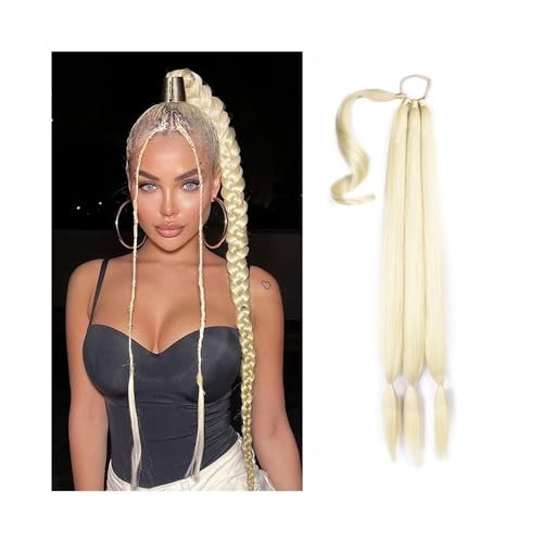 Elastische Haargummis 26/34 Zoll lange geflochtene Pferdeschwanzverlängerung mit Haargummi Yaki Straight Wrap Around Pferdeschwanz Natürliches weiches synthetisches Haarteil for Frauen im Alltag Keine von XIANGJL-888