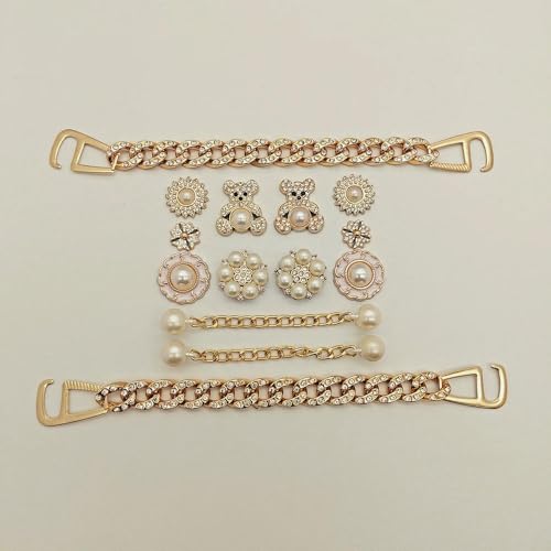 XIANGKANXUE Bling Golden Bear Schuh Charms für Strass Perle Garten Schuhe Dekorationen Set Frauen Schuh Pins Zubehör Party Decor von XIANGKANXUE