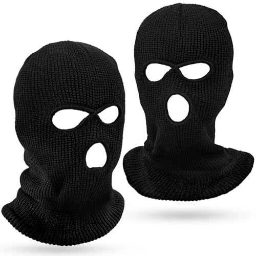 XIANGLONGY 2 Stück Schwarz Sturmhaube, 3-Loch Atmungsaktiv Sturmhauben für Herren und Frauen, Winter Draußen Winddicht Gestrickte Balaclava für Motorrad und Ski von XIANGLONGY