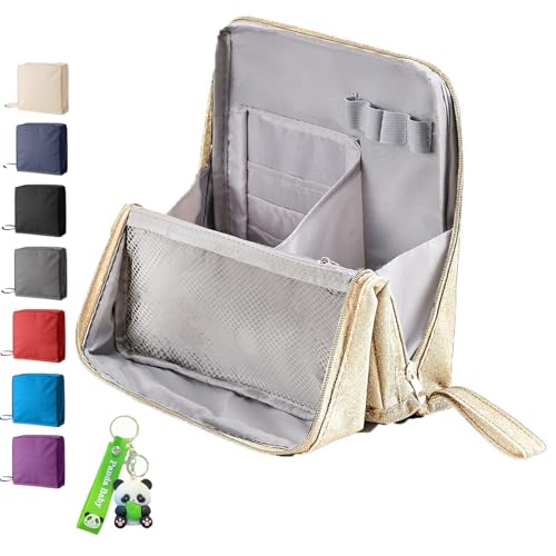 Doresty Makeup Bag with Compartments, Doresty Standing Makeup Bag – Portable, Large Capacity, Multi-Purpose Toiletry Standing Bags, Large Make up Bags for Women, Waterproof & Portable (Beige) von XIANGSHI