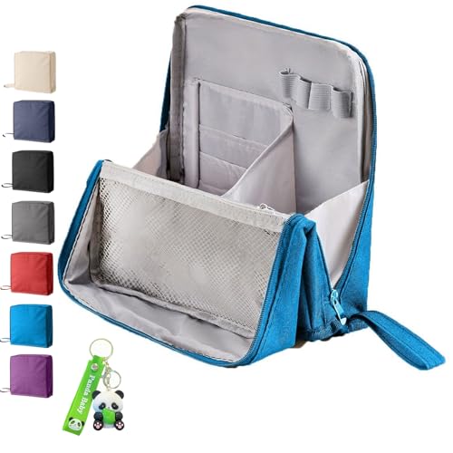 Doresty Makeup Bag with Compartments, Doresty Standing Makeup Bag – Portable, Large Capacity, Multi-Purpose Toiletry Standing Bags, Large Make up Bags for Women, Waterproof & Portable (Blue) von XIANGSHI