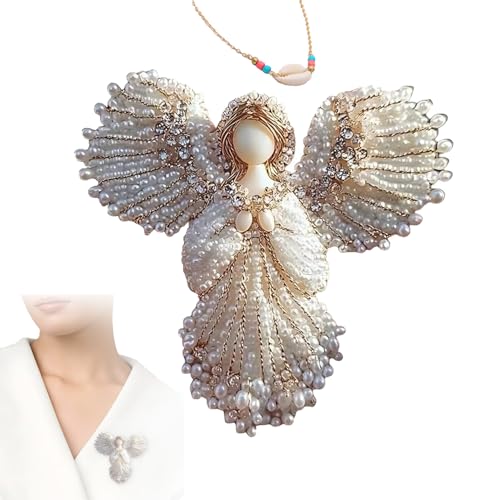 Handmade Pearl Angel Brooch, Elegant Angel Wing Jewelry Pin for Women, Women's Fashion Jewelry, Pearl Embellishment, Spiritual Keepsake Gift for Daily Wear, Versatile Styling (1*Pcs) von XIANGSHI